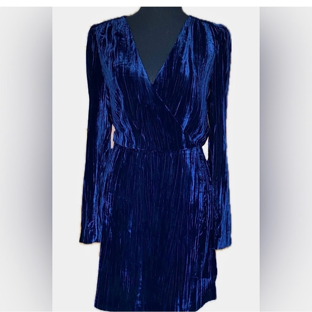 Dark Royal Blue Crushed Velvet V-neck Dress